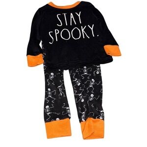 Rae‎ Dunn Stay Spooky Pajama Set Halloween Skeleton Orange Trim Size 6
